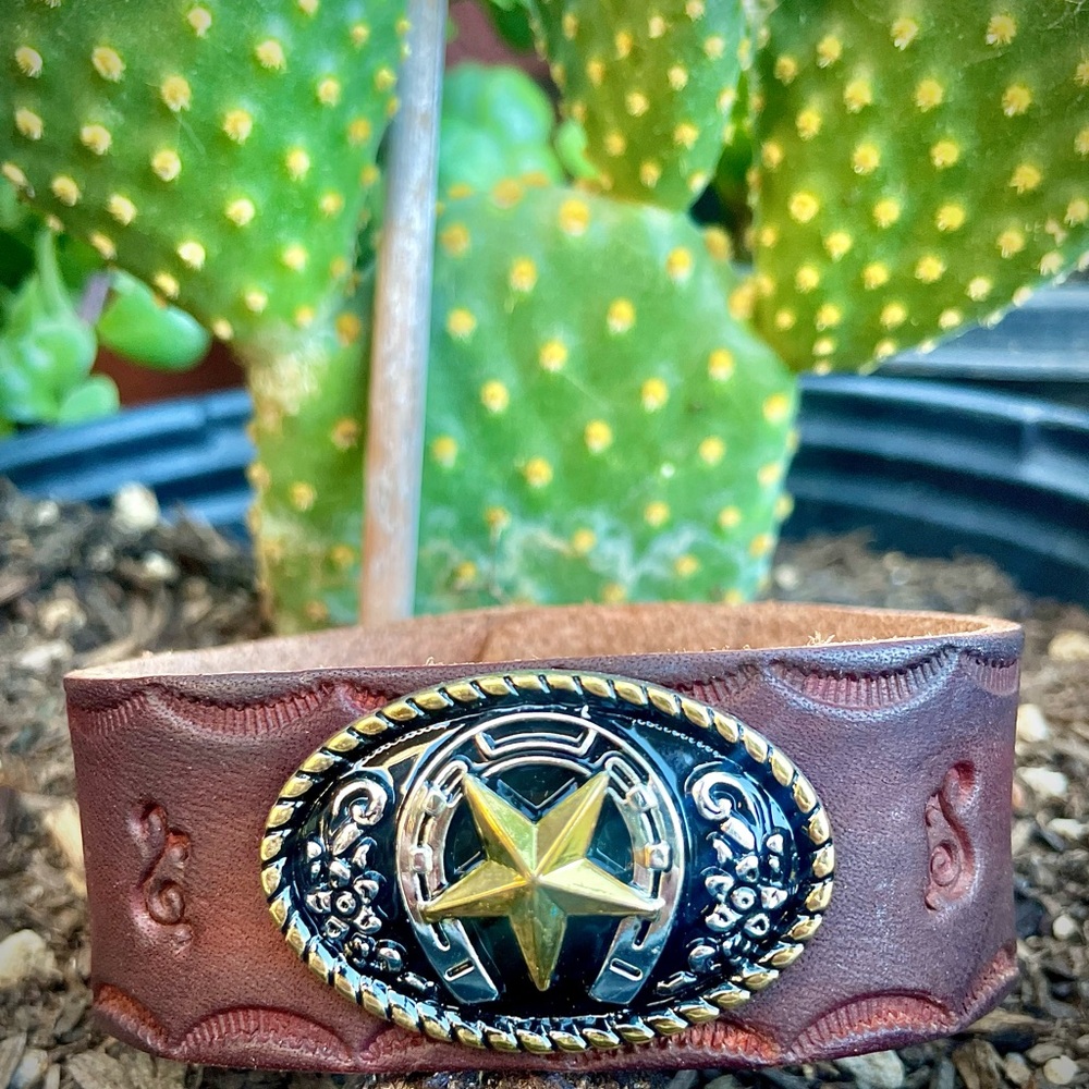 Brown Leather Bracelet with Star Emblem